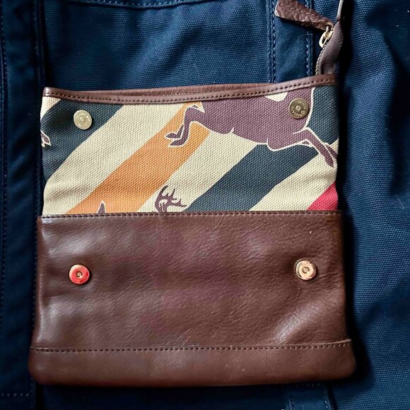 LL Bean Signature Clutch Purse Wallet Striped Deer Print Canvas Leather - Picture 5 of 16